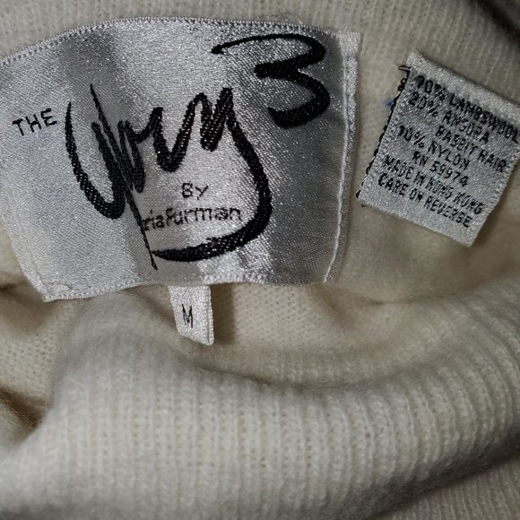 VTG 80s Glory 3 Knit Turtleneck Sweater Ivory Lambswool Angora Ski Winter Aspen - Picture 4 of 5